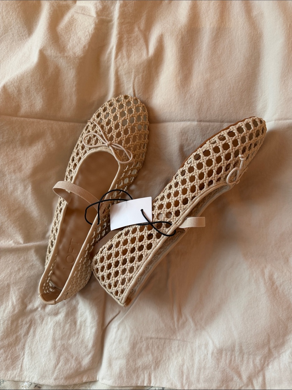 LOFT Beige Woven Mary Jane Flats with Bow Detail